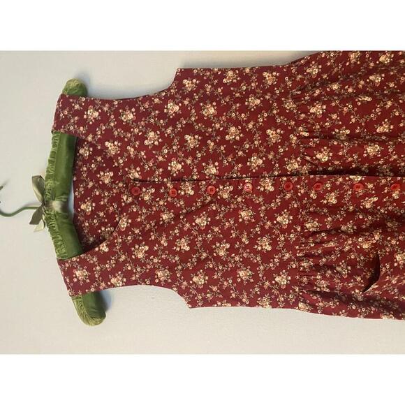 Vintage Red Floral Sleeveless Button-Front Jumpsuit with Pockets - Picture 3 of 11